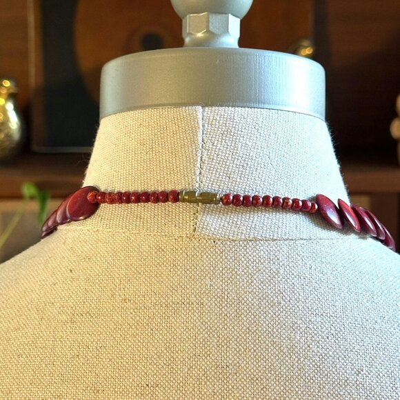 Vintage Red Glazed Bead Necklace, 18" Boho - Picture 6 of 6